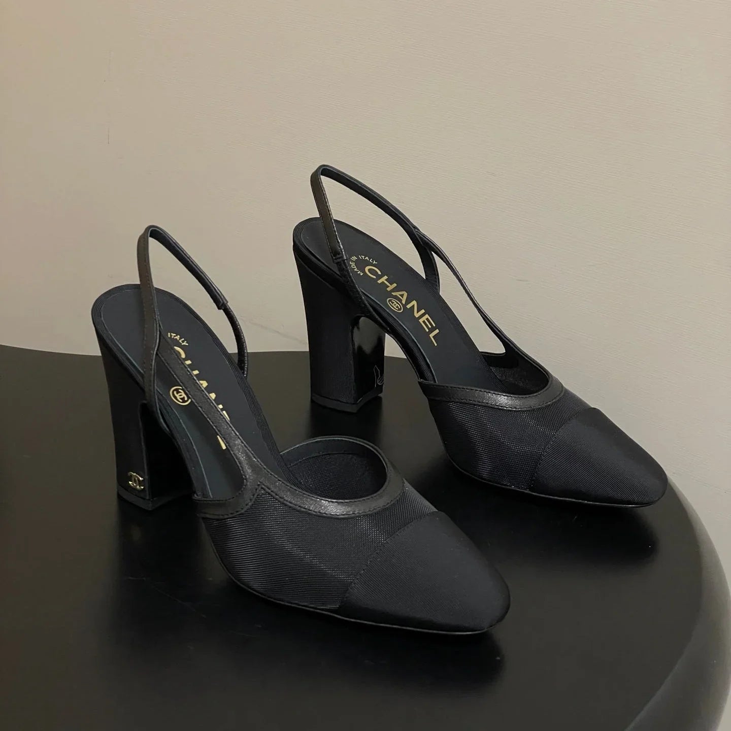 CC 26s Slingback 95 Black Mesh Fabric Sheepskin 649442