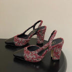 CC 26s Slingback 95 Dark Red Black Tweed Sheepskin 649422