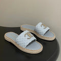 CC 26s Flat Slippers Gray Gold Fabric Sheepskin 649483