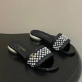 CC 26s Pearl Flat Sandals Black White Patent Leather 649543