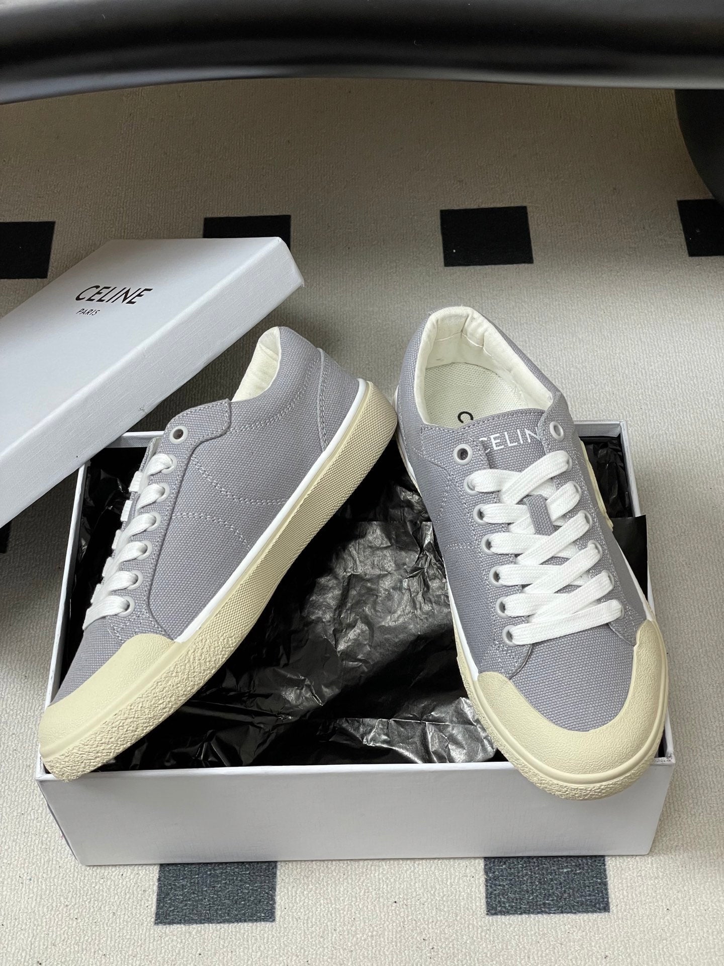 Celine Alan Sneakers Grey Ivory Canvas Rubber 701715