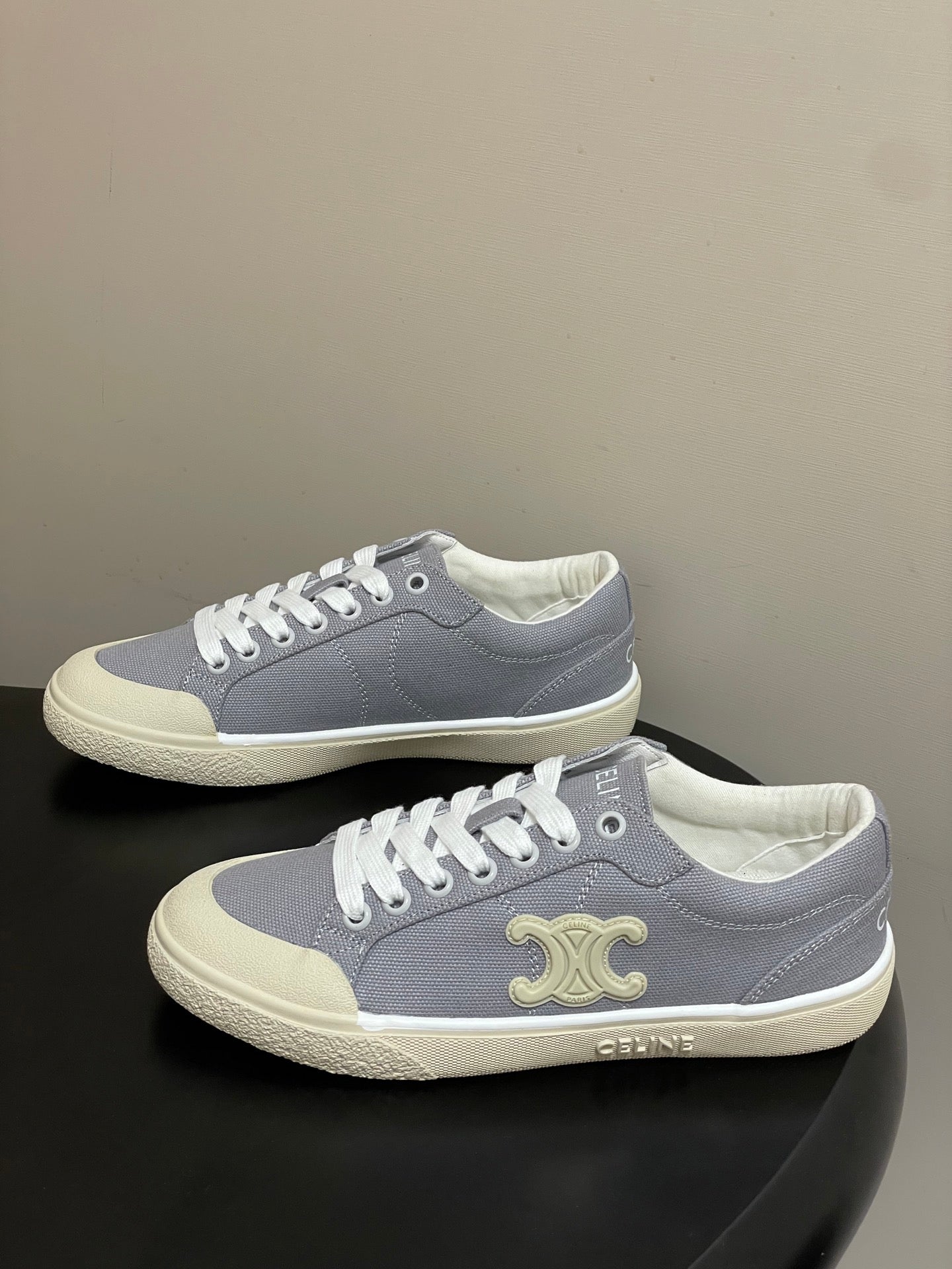 Celine Alan Sneakers Grey Ivory Canvas Rubber 701715