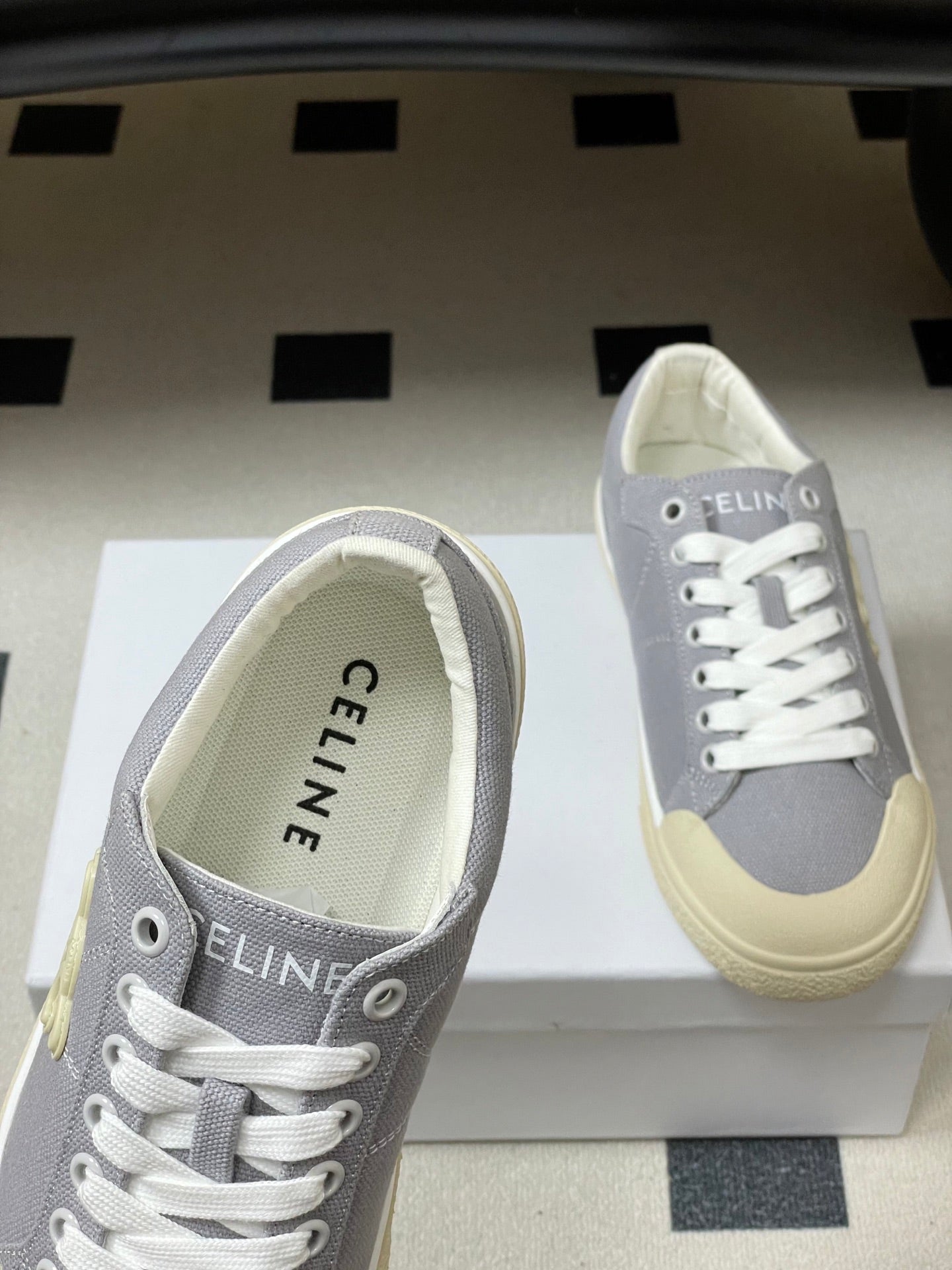 Celine Alan Sneakers Grey Ivory Canvas Rubber 701715