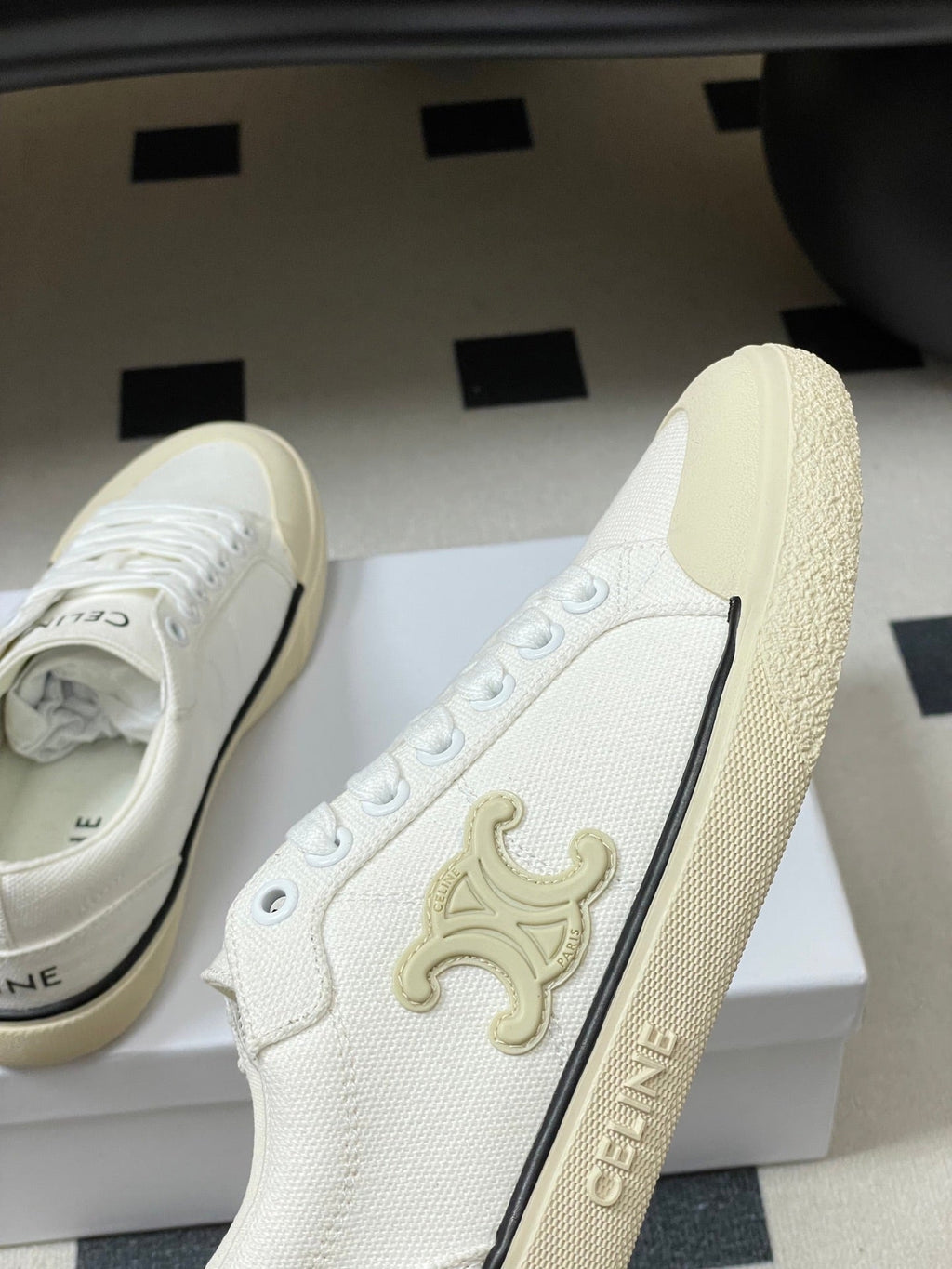 Celine Alan Sneakers White Ivory Canvas Rubber 701717