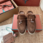 Loro Piana Charms Walk Flat Mules Chocolate Suede Fur 623529