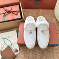 Loro Piana Charms Walk Flat Mules Grey Suede Fur 623531