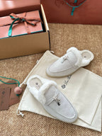 Loro Piana Charms Walk Flat Mules Grey Suede Fur 623531