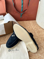 Loro Piana Charms Walk Flat Mules Deep Blue Suede Fur 623535