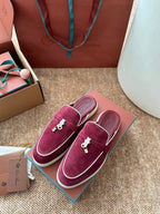 Loro Piana Charms Walk Flat Mules Burgundy Suede 623547