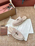 Loro Piana Charms Walk Flat Mules Pale PInk Suede 623548