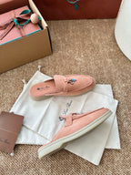 Loro Piana Charms Walk Flat Mules Himalayan Salt Suede 623554