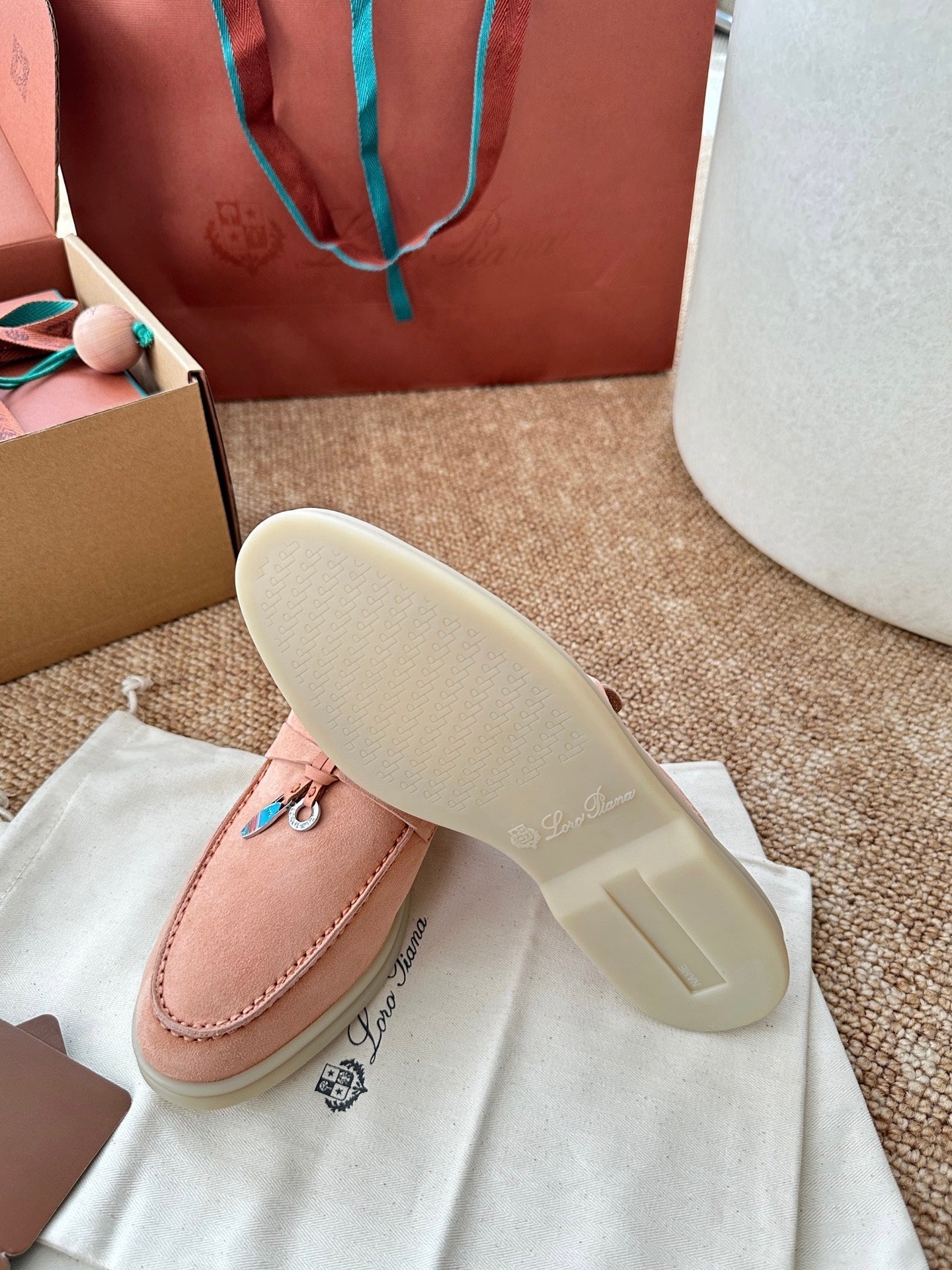 Loro Piana Charms Walk Flat Mules Himalayan Salt Suede 623554