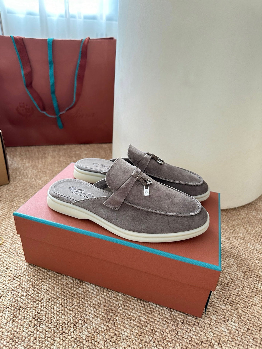 Loro Piana Charms Walk Flat Mules Dark Brown Suede 623555