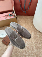 Loro Piana Charms Walk Flat Mules Dark Brown Suede 623555