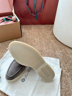 Loro Piana Charms Walk Flat Mules Dark Brown Suede 623555