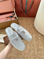 Loro Piana Charms Walk Flat Mules Water Blue Suede 623557