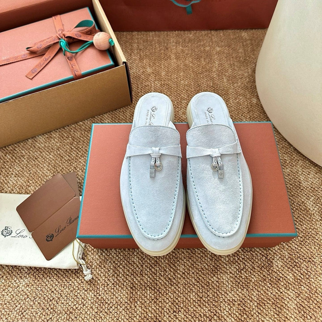 Loro Piana Charms Walk Flat Mules Water Blue Suede 623557