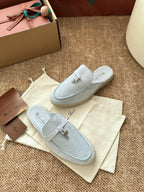 Loro Piana Charms Walk Flat Mules Water Blue Suede 623557