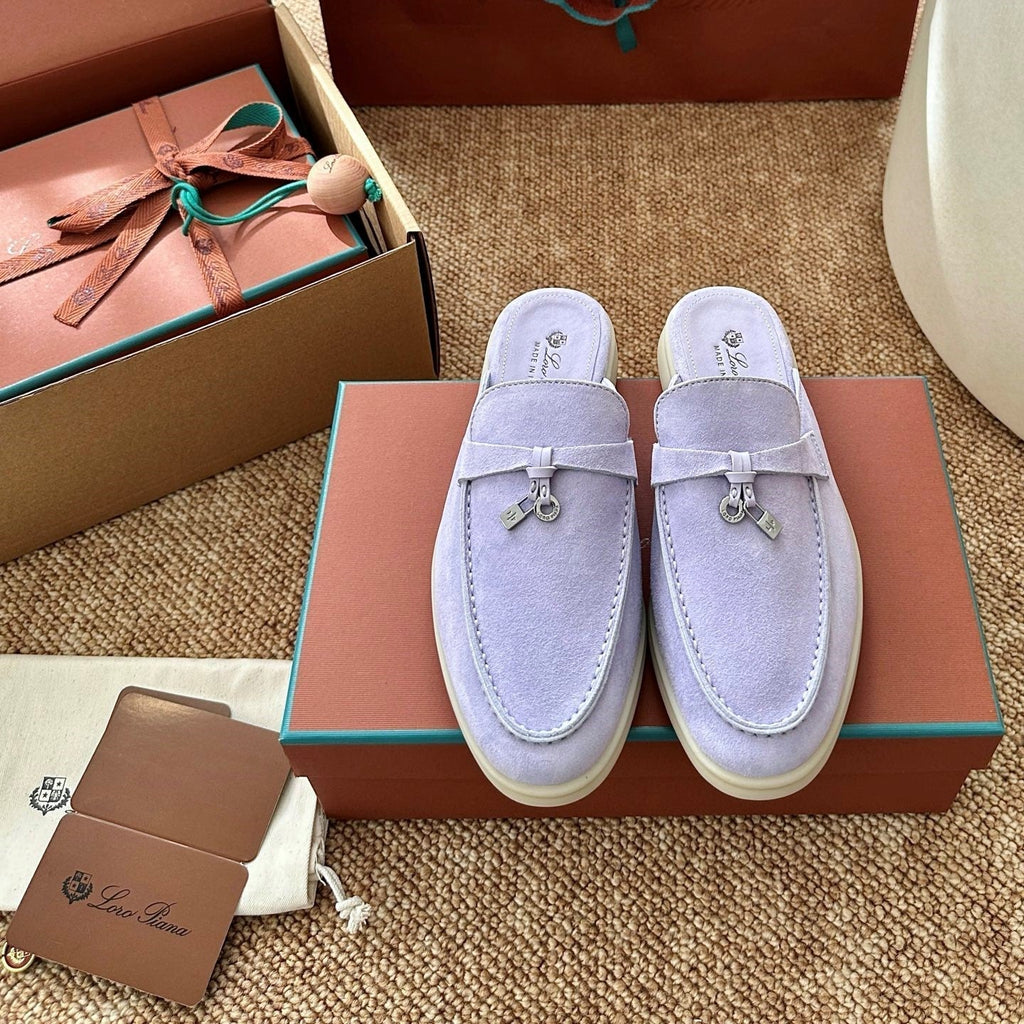 Loro Piana Charms Walk Flat Mules Light Purple Suede 623438