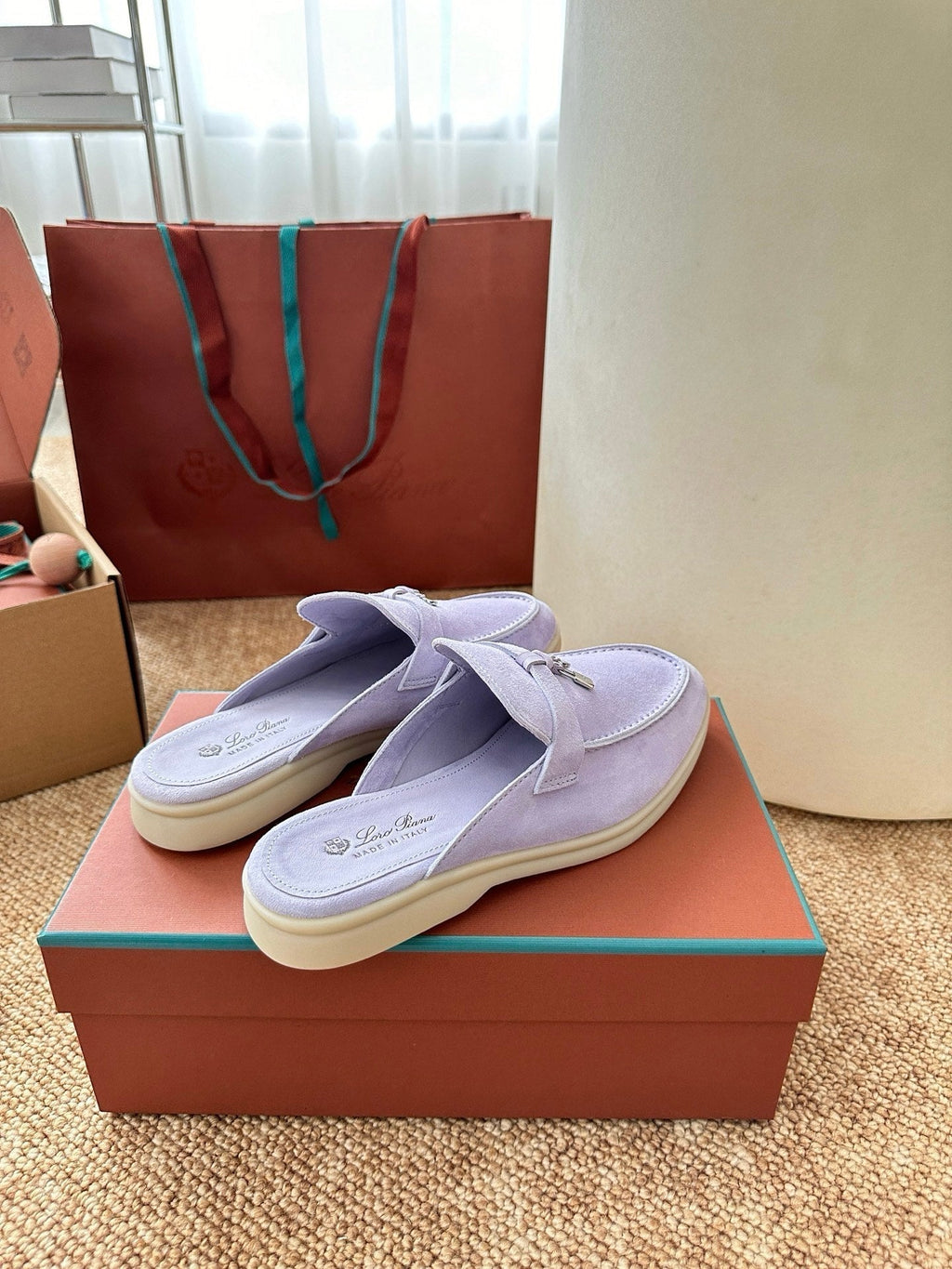 Loro Piana Charms Walk Flat Mules Light Purple Suede 623438