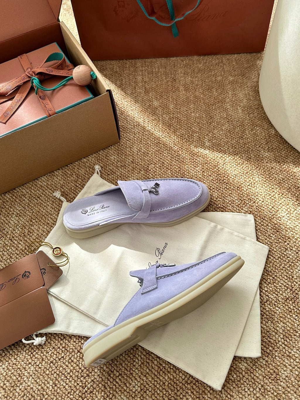 Loro Piana Charms Walk Flat Mules Light Purple Suede 623438