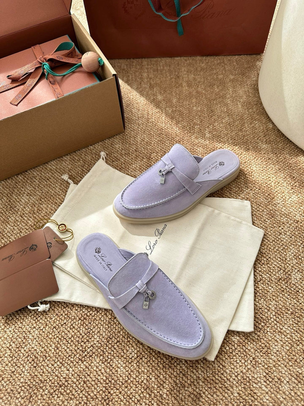 Loro Piana Charms Walk Flat Mules Light Purple Suede 623438
