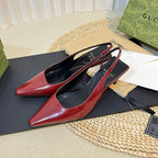 GG Women's G plain leather Logo Slingbacks Currant Red