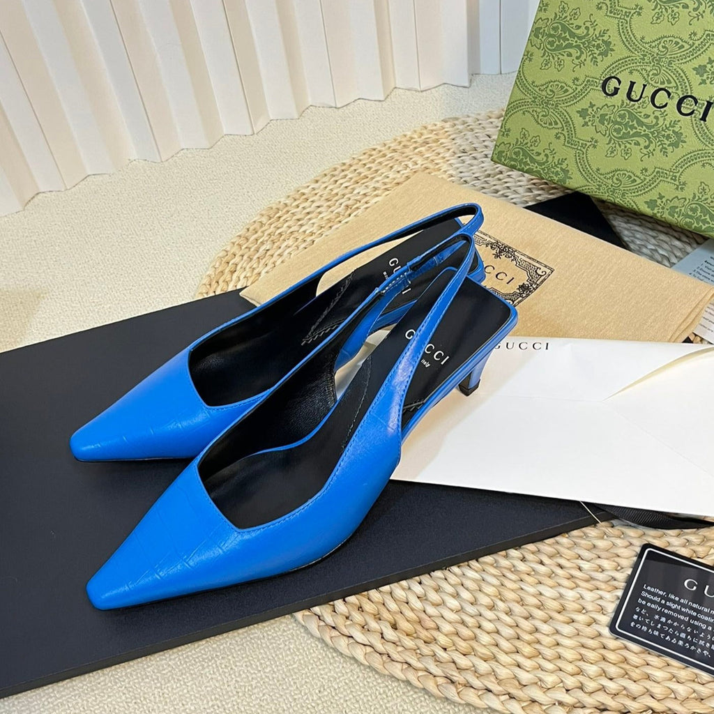 GG Women's G pointed silver-letter Logo slingbacks Azure Blue