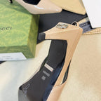 GG Women's G pointed silver-letter Logo slingback Nude Brown