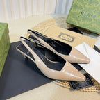 GG Women's G pointed silver-letter Logo slingback Nude Brown