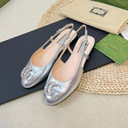 GG Double G patent leather slingback ballet flats Sliver