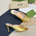 GG  Women's Horsebit mid-heel slide sandal in Gold