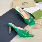 GG  Women's Horsebit mid-heel slide sandal in glossy Jade Green