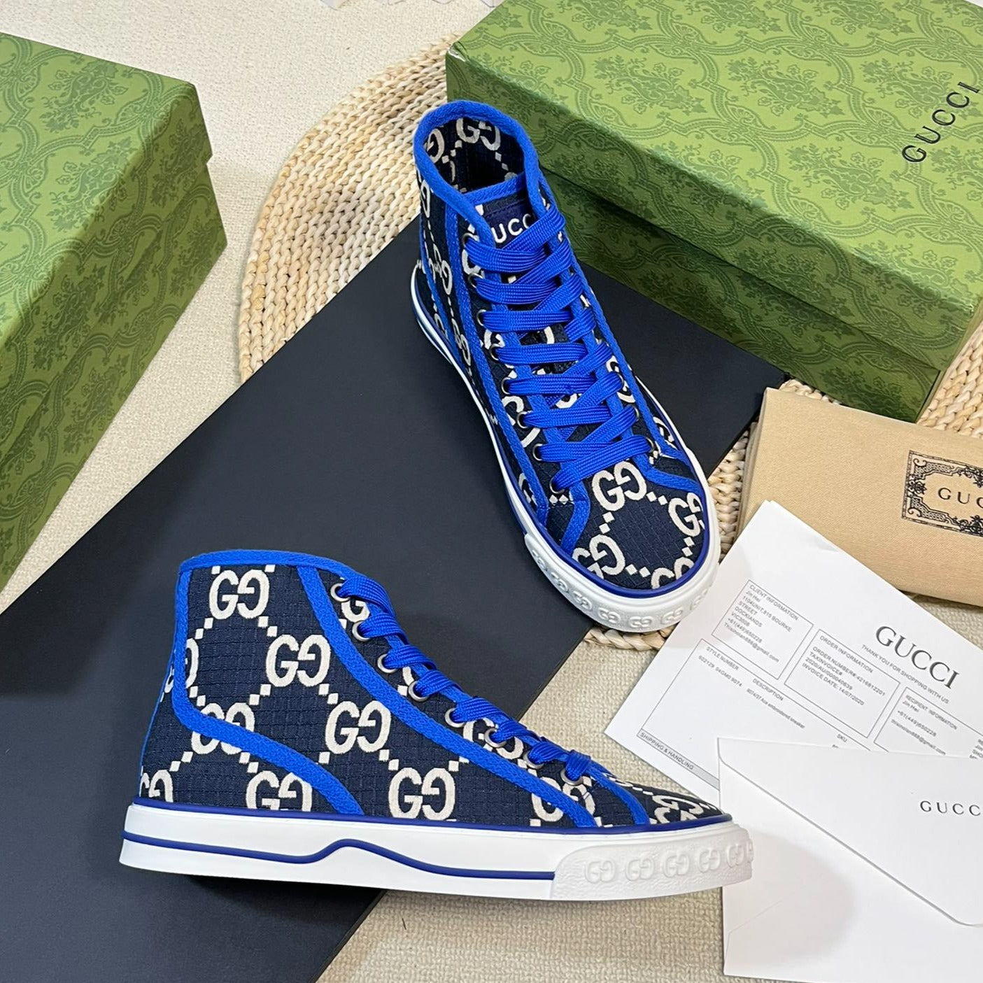 GG Tennis 1977 High Top Sneaker  Black Blue Caro