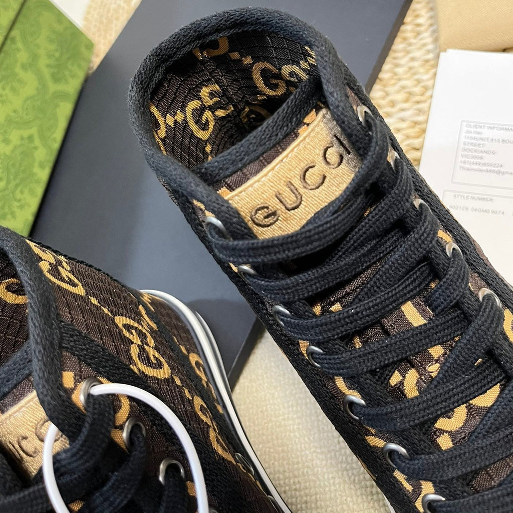 GG Tennis 1977 High Top Sneaker  Black Brown Caro