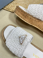 PRA WEDGE FLATFORM SLIDES WHITE RAFFIA