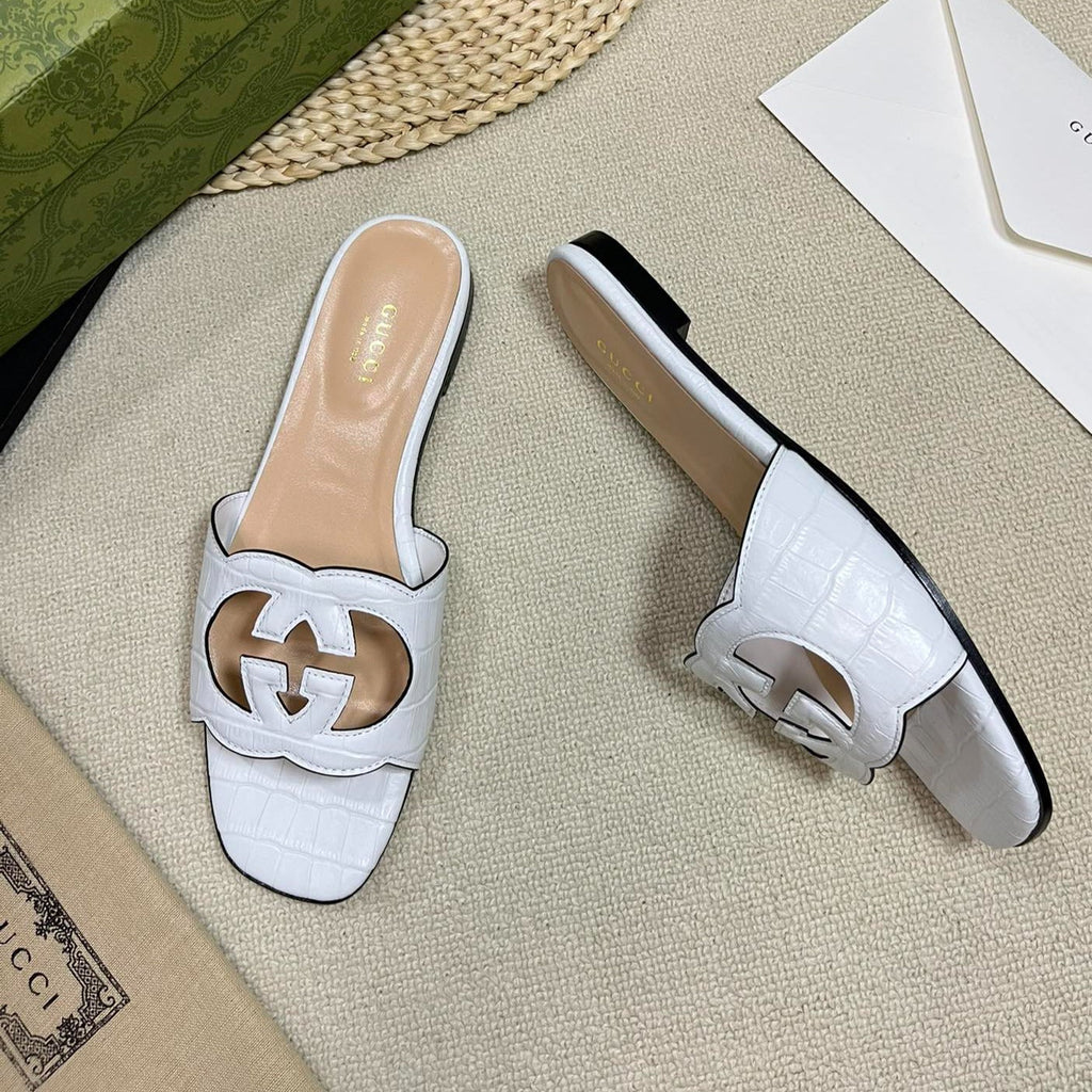 GG Cut Out Slide Sandals White