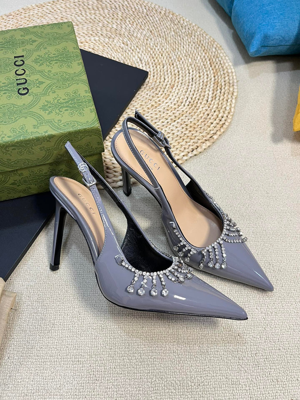 GC Embellished Slingback Dark Gray Patent Leather 294623