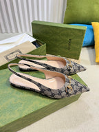 GC Horsebit Slingback Pump 10mm Beige mix Blue Canvas Sheepskin 294553