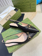 GC Horsebit Slingback Pump 10mm Black Sheepskin 294557