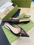 GC Horsebit Slingback Pump 10mm Black Sheepskin 294557