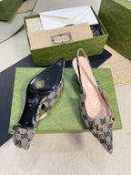 GC Horsebit Slingback Pump 50mm Beige mix Blue Canvas Sheepskin 294559