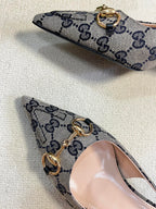 GC Horsebit Slingback Pump 50mm Beige mix Blue Canvas Sheepskin 294559