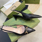 GC Horsebit Slingback Pump 50mm Black Sheepskin 294563
