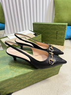 GC Horsebit Slingback Pump 50mm Black Sheepskin 294563