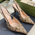 GC Horsebit Slingback Pump 100mm Beige mix Brown Canvas Sheepskin 294566