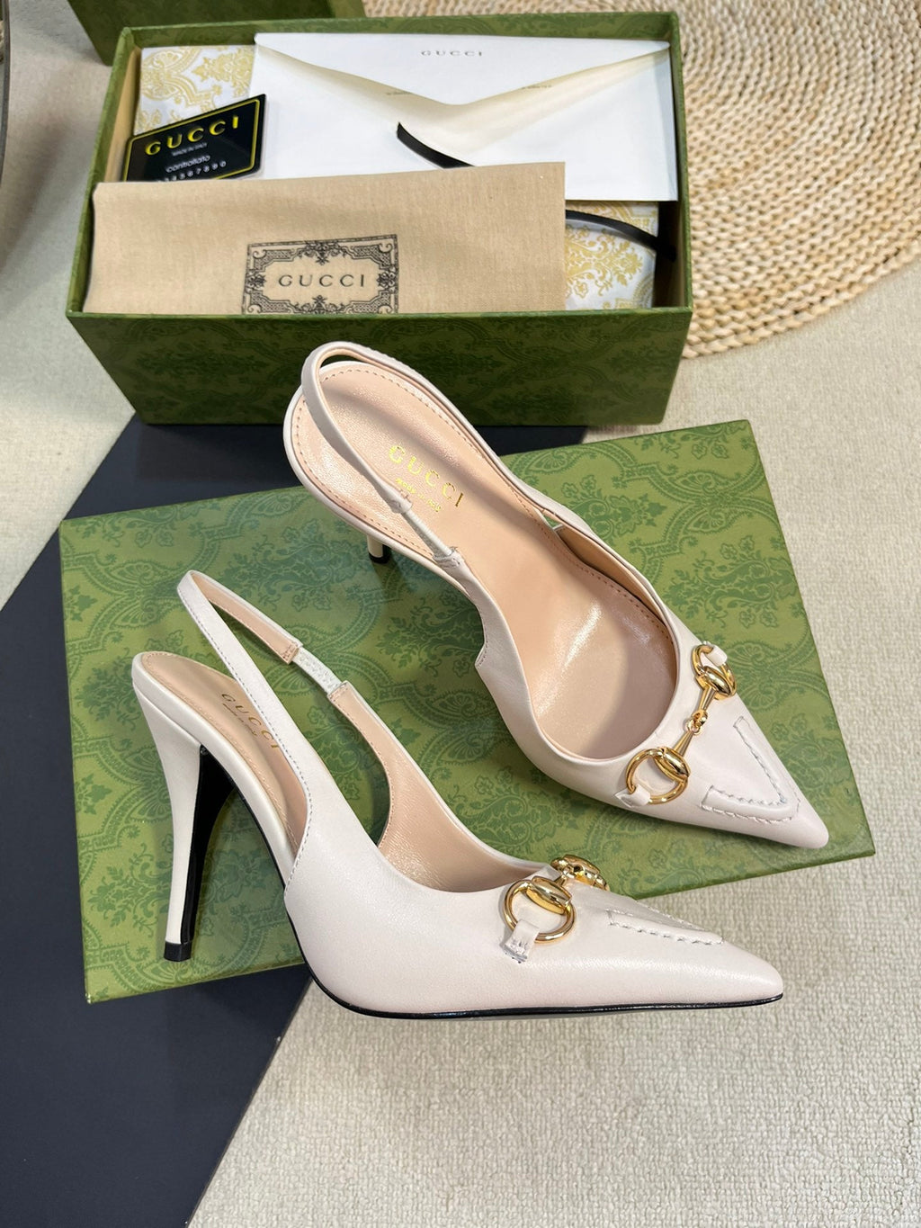 GC Horsebit Slingback Pump 100mm White Sheepskin 294568