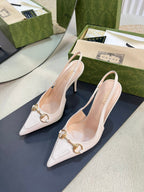 GC Horsebit Slingback Pump 100mm White Sheepskin 294568