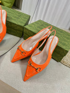 GC Horsebit Slingback Pump 10mm Orange Canvas Sheepskin 294540