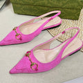 GC Horsebit Slingback Pump 10mm Pink Canvas Sheepskin 294543